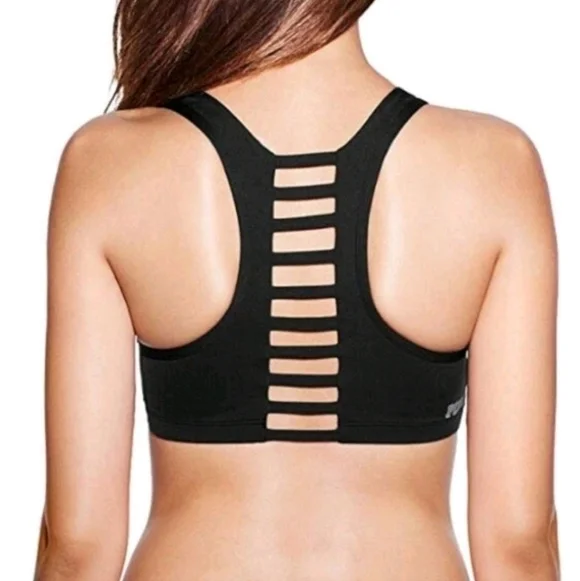 PINK Victoria's Secret Sleek Strappy Cage Black Sports Bra Small - Picture 2 of 13